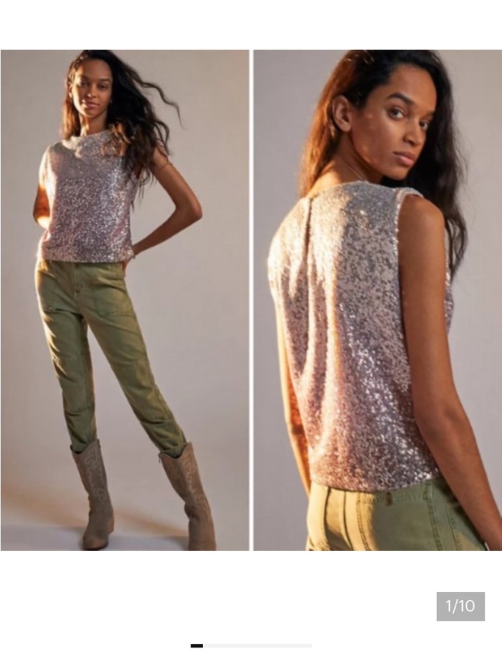 Anthropologie Fatima Sequin Ombre Sleeveless Top NEW Size 14 Pink Silver